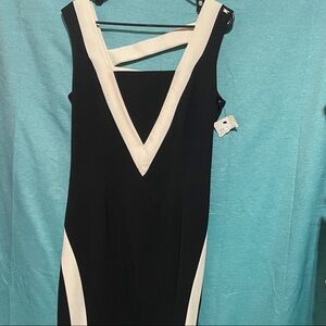 Elegant Black and White V-Neck Midi Dress